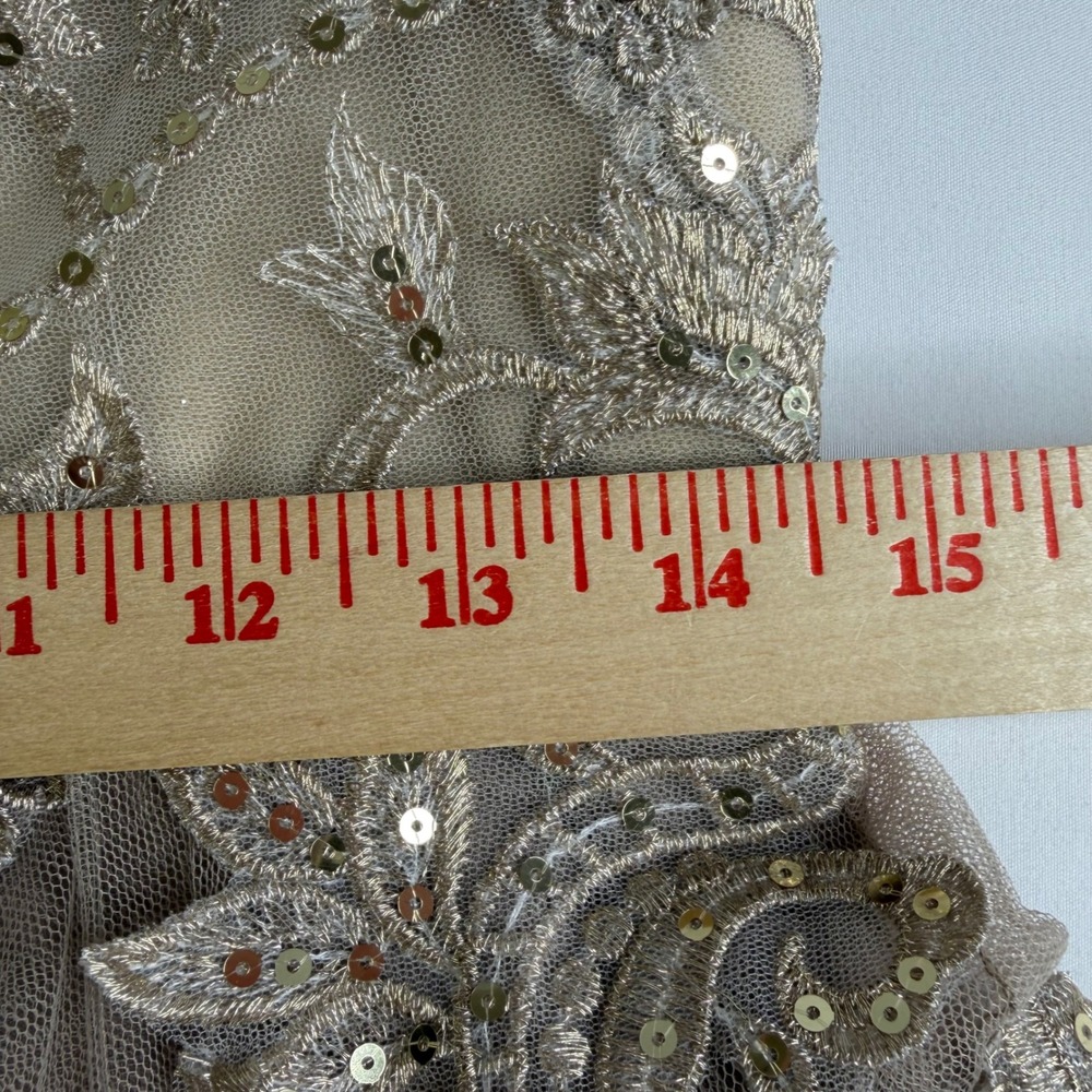 JJ's House Women One Shoulder Sequin Lace Tulle Gown Taupe Size 4 Prom Hoco Gala - Picture 11 of 11